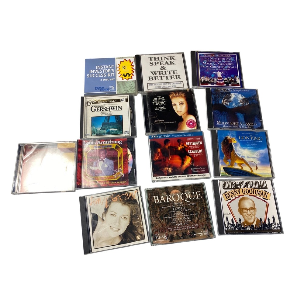 Mixed CD Lot 12pc Celine Dion Lion King Louis Armstrong Classical Jazz Pop Audio